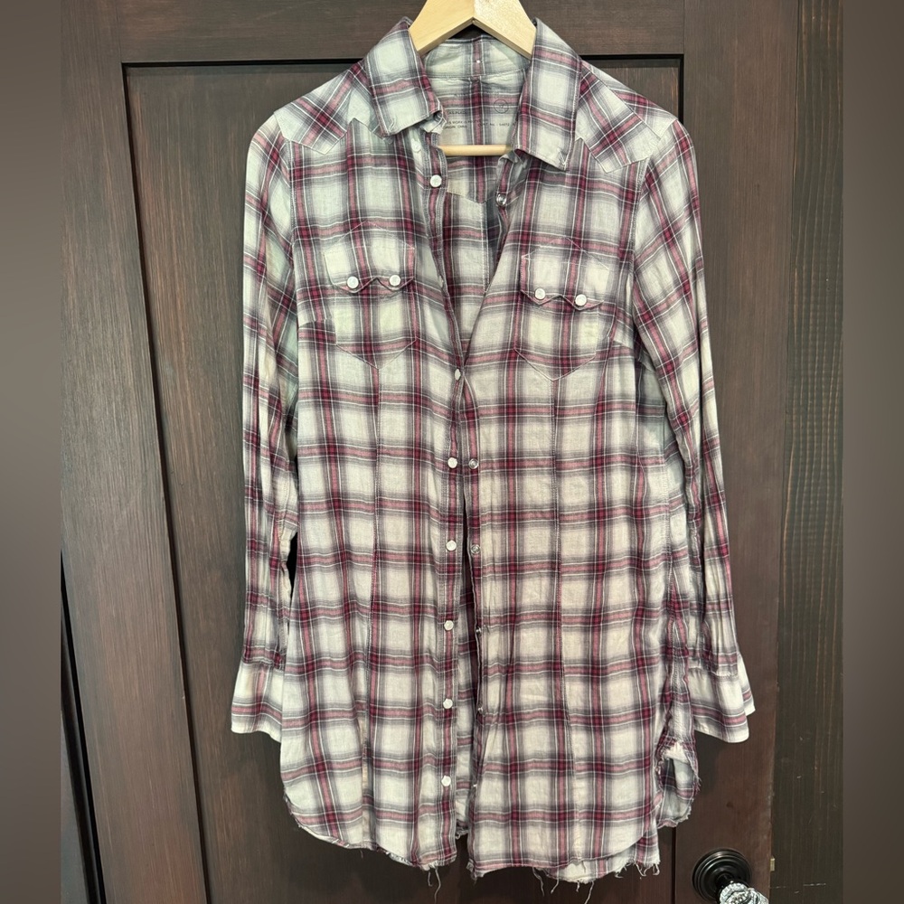 All Saints button up plaid shirt long